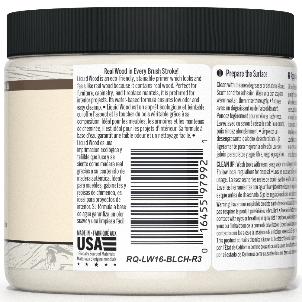 Retique It® Liquid Wood 16oz bleached interior paint in a container with a natural wood finish appearance.