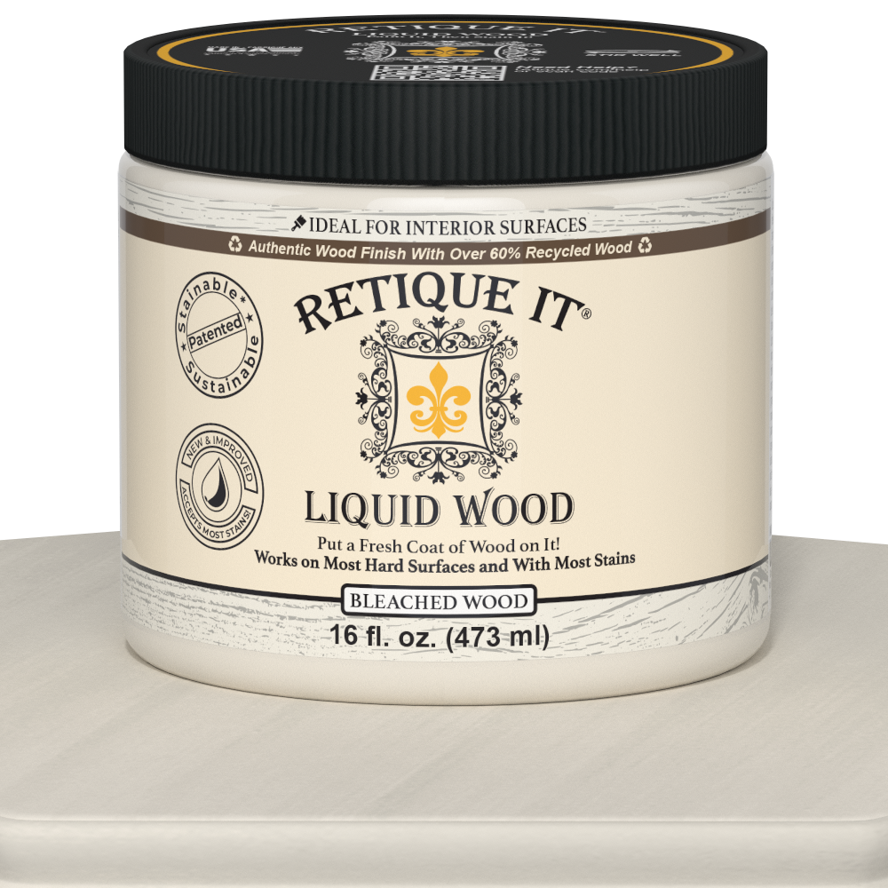 Bleached Liquid Wood interior paint by Retique It® in a 16oz container, showcasing the liquid wood finish for furniture or decor.