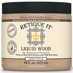 Retique It® Liquid Wood 16oz light interior paint in a jar, showing smooth wood finish for furniture or walls.