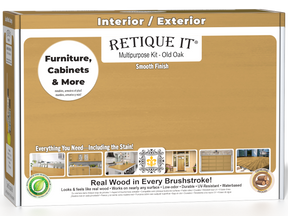 Retique It® Multi-purpose Smooth Finish Kit in Old Oak for exterior wood top coat, featuring matte finish and wood finish components.