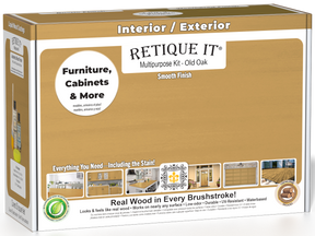 Retique It® Multi-purpose Smooth Finish Kit in Old Oak, exterior top coat, matte wood finish with included kit components.