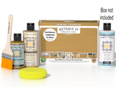 Retique It Multi-purpose Smooth Finish Kit in Old Oak with gloss top coat, featuring wood finish application tools and packaging.