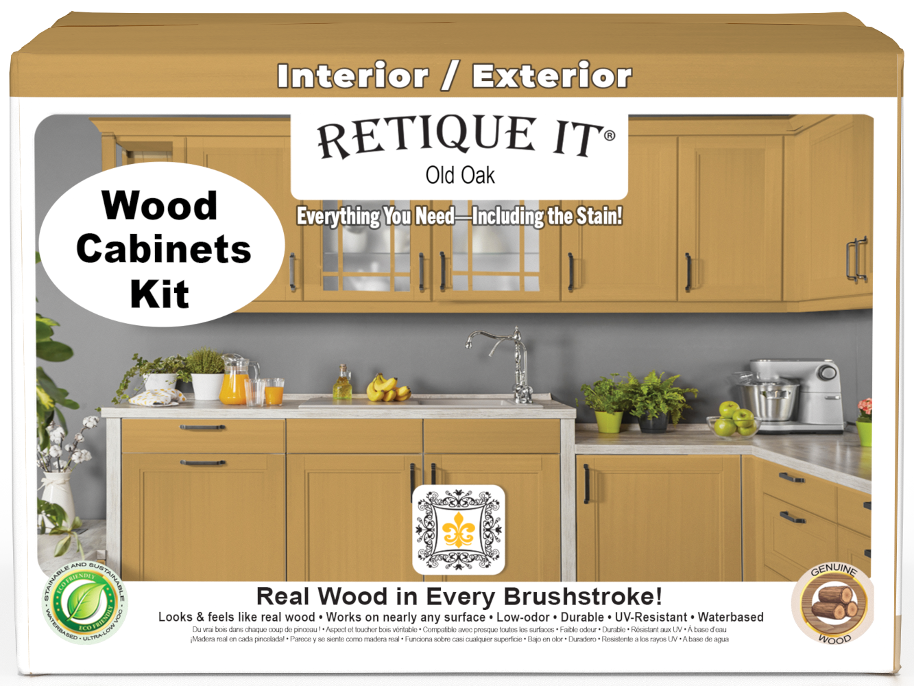Retique It® Wood'n Cabinet Kit with 48 Old Oak doors, smooth finish, showing the front view of the stained cabinet doors.