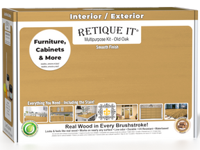 Retique It® Multi-purpose Smooth Finish Kit (Med) in Old Oak for wood exterior top coat, includes application tools and wood stain.