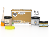 Retique It Multi-purpose Smooth Finish Kit in Old Oak for exterior wood projects, includes top coat and application tools.