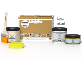 Retique It® Multi-purpose Smooth Finish Kit in Old Oak for exterior wood projects, includes top coat and application tools.