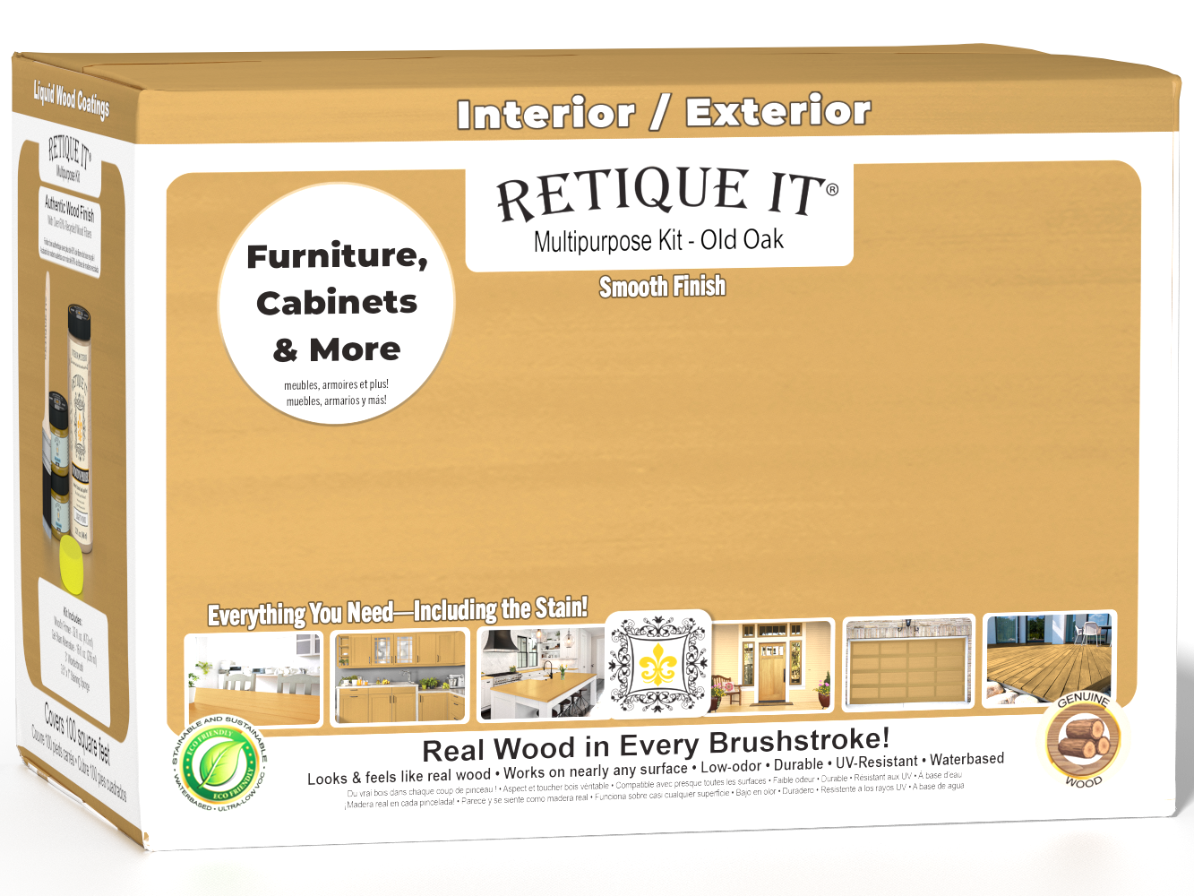 Retique It® Wood'n Cabinet Kit with 12 smooth doors in Old Oak stain, ideal for updating kitchen cabinets or furniture.