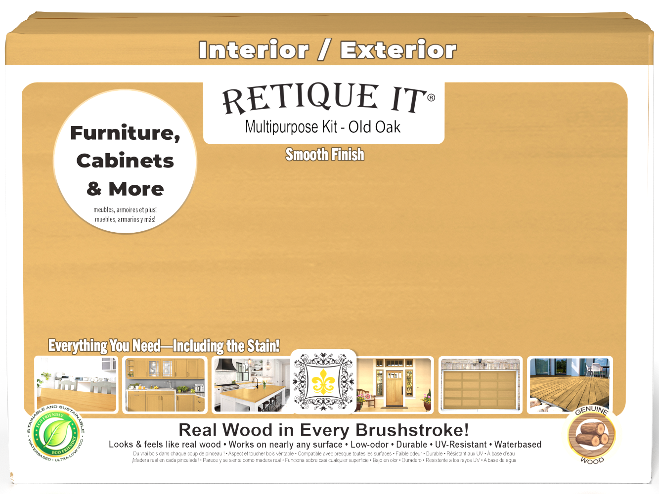 Retique It® Multi-purpose Smooth Finish Kit (Large) in Old Oak wood tone, shown in its box with application accessories.