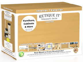 Retique It® Wood'n Cabinet Kit in Old Oak stain, 12 smooth cabinet doors with a natural wood finish for kitchen or bathroom cabinets.