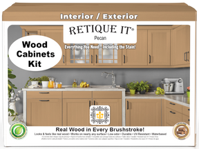 Retique It® Wood'n Cabinet Kit with 48 smooth pecan stained cabinet doors for a modern kitchen update.