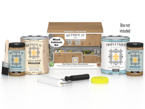 Retique It® Wood'n Cabinet Kit with 48 smooth pecan stained cabinet doors, ideal for kitchen or bathroom cabinetry.