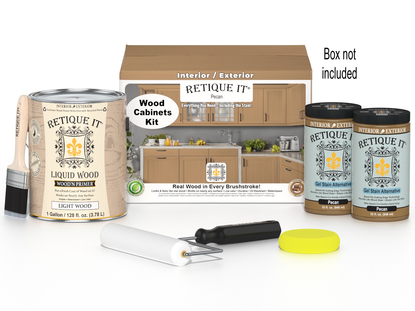 Retique It® Wood'n Cabinet Kit with 48 smooth Pecan stain doors, ideal for kitchen or bathroom cabinet updates.