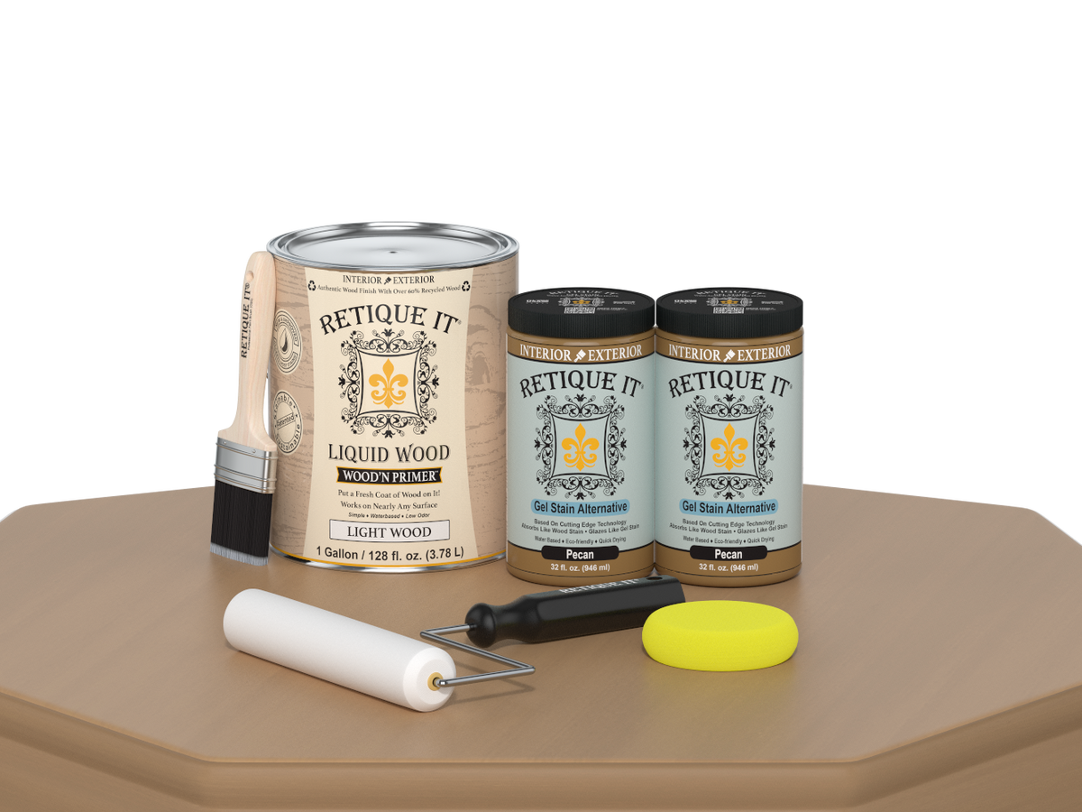 Retique It® Wood'n Finish Kit in Pecan, a multi-purpose smooth finish set with four large containers for wood finishing projects.