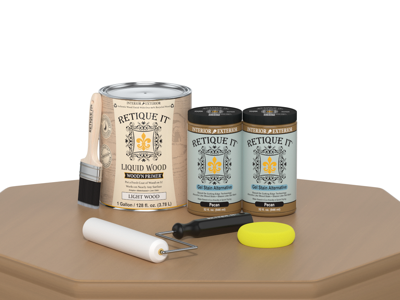 Retique It® Wood'n Finish Kit in Pecan, a multi-purpose smooth finish set with four large containers for wood finishing projects.