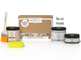 Retique It Multi-purpose Smooth Finish Kit in Pecan for exterior wood, includes top coat and application tools.