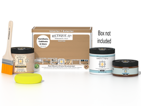 Retique It® Multi-purpose Smooth Finish Kit in Pecan, interior top coat for wood furniture and surfaces, includes application box.