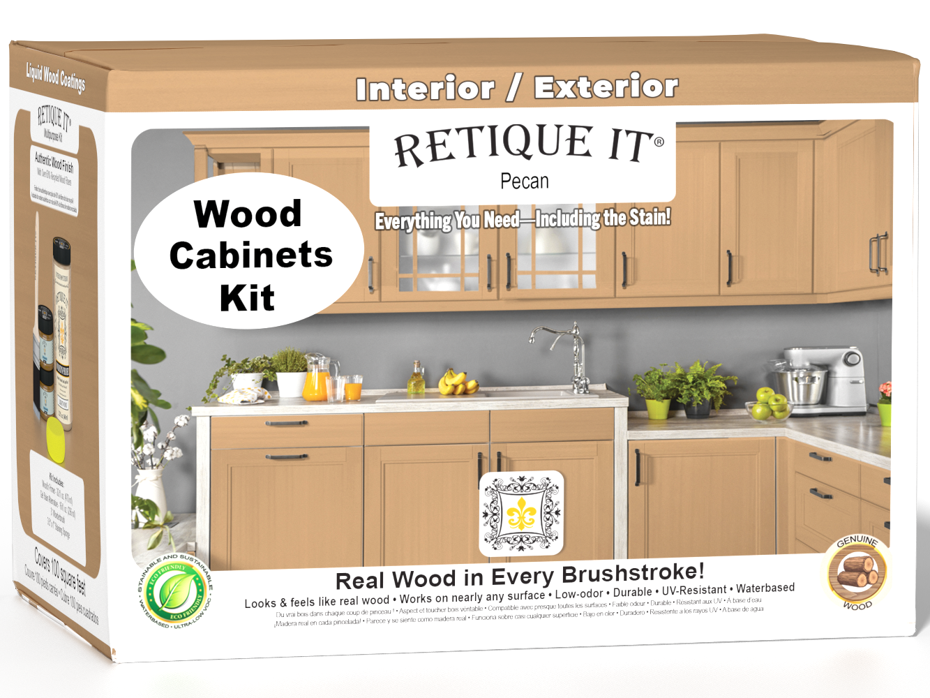 Retique It® Wood'n Cabinet Kit in Pecan with 12 smooth doors, ideal for staining and finishing kitchen cabinets.