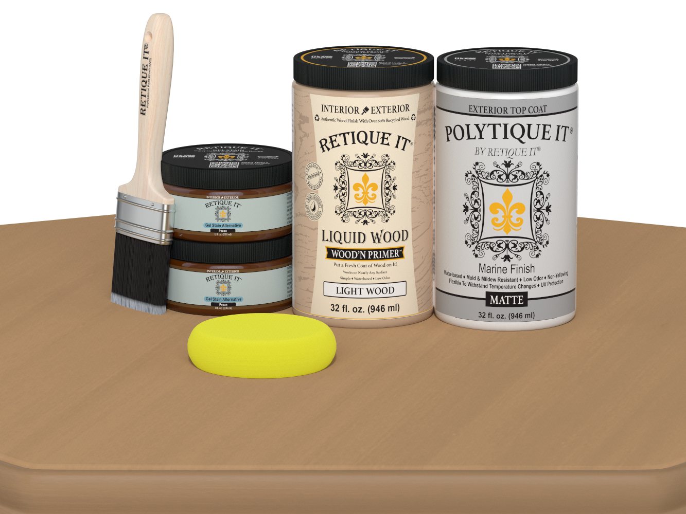 Large Pecan wood finish kit with matte exterior top coat from Retique It®'s Wood'n Finish Kits line.