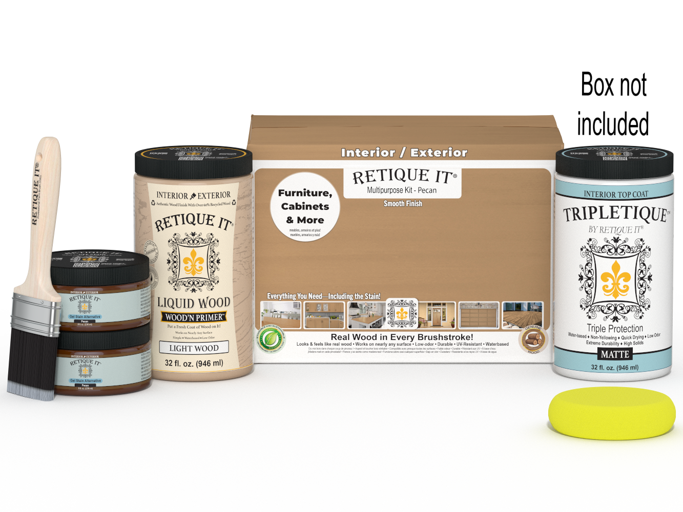 Retique It® Wood'n Cabinet Kit in Pecan stain showing 12 smooth cabinet doors with a natural wood finish.