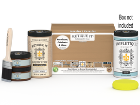 Large Pecan wood finish kit by Retique It® with smooth interior top coat, includes tools and supplies for wood finishing projects.
