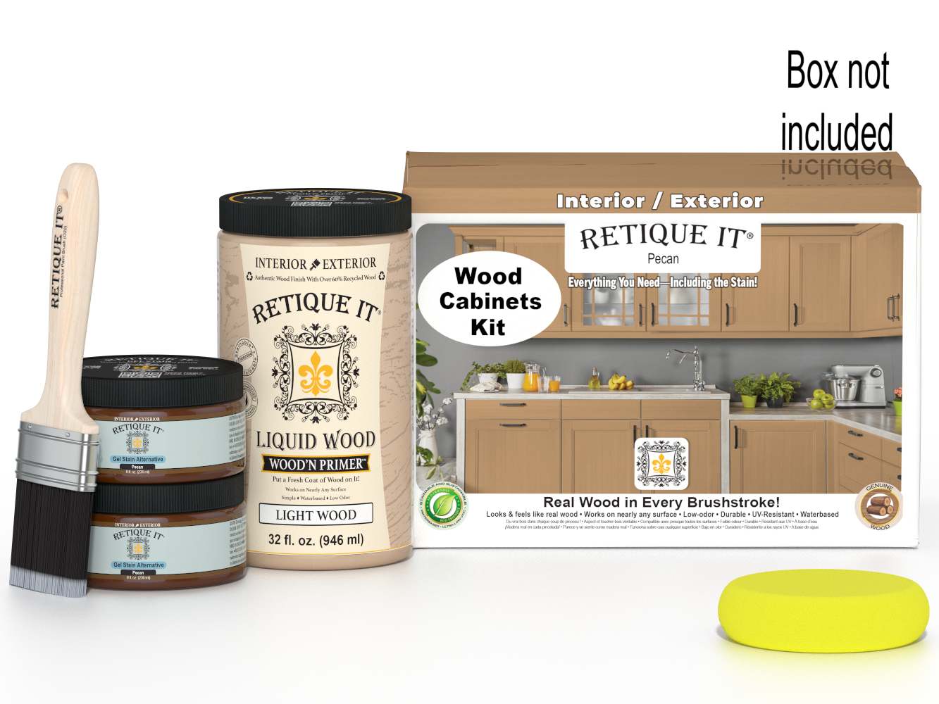 Retique It® Wood'n Cabinet Kit in Pecan with 12 smooth doors for stained cabinet renovation, featuring natural wood finish.