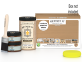 Large Pecan wood finish kit by Retique It® with smooth finish, includes tools and materials for versatile wood refinishing projects.