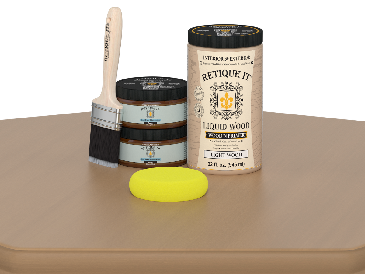 Large Pecan wood finish kit by Retique It® featuring smooth, multi-purpose wood staining and finishing tools.