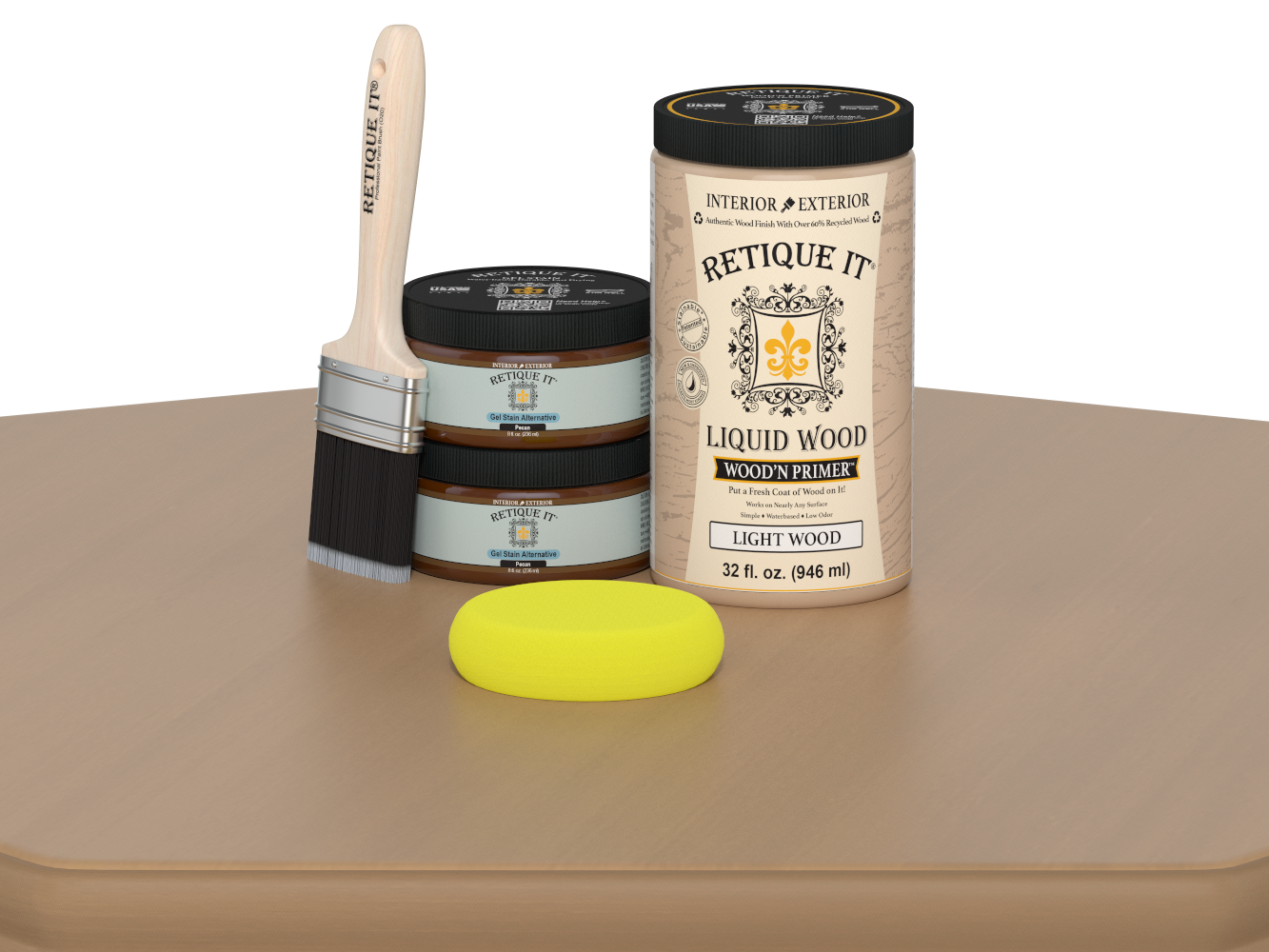 Retique It® Wood'n Cabinet Kit in Pecan stain, 12 smooth cabinet doors with wood grain finish, ideal for kitchen or bathroom cabinets.