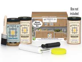 Retique It® Wood'n Cabinet Kit in Pecan stain with 24 smooth cabinet doors for a modern kitchen upgrade.