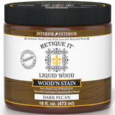 Retique It Liquid Wood Wood'n Stain in Dark Pecan, 16 oz bottle, showcasing the stain's rich dark pecan color for wood projects.