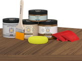 Retique It® Wood'n Kit in Dark Oak for exterior top coat, showing a close-up of the matte finish on wood surface.