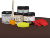 Retique It Wood'n Finish Kit in Red Mahogany for exterior top coat, shown on a wooden table with a matte finish.