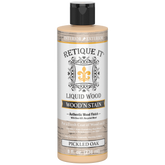 Retique It Liquid Wood Wood'n Stain in Pickled Oak, 8 oz, showcasing the stain applied to wood surface with rich, natural oak color.