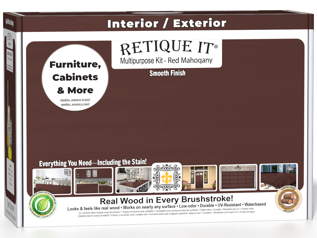 Retique It® Multi-purpose Smooth Finish Kit in Red Mahogany, wood finishing set with brushes and tools for furniture restoration.