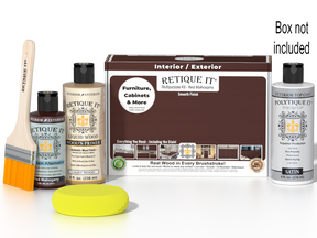 Retique It® Multi-purpose Smooth Finish Kit in Red Mahogany for exterior wood top coat, includes wood finish and application tools.