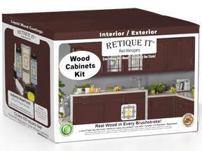 Red Mahogany Wood'n Cabinet Kit with 48 smooth doors by Retique It®, showcasing stained wood cabinetry for home interior use.