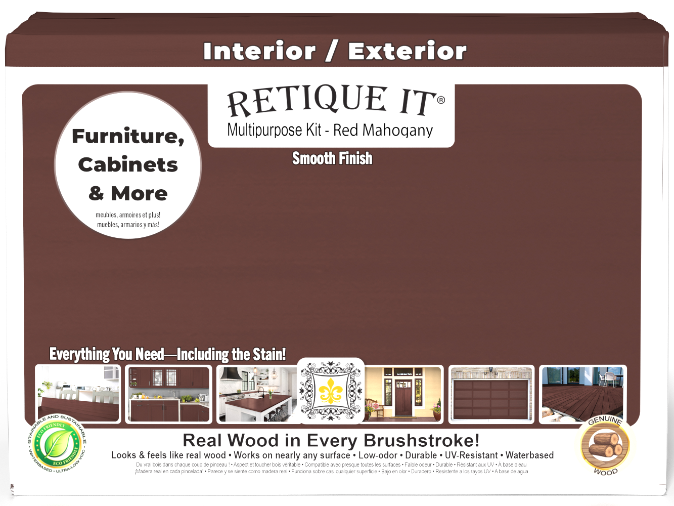 Large Red Mahogany Multi-purpose Smooth Finish Kit by Retique It® for interior wood top coating and finishing.