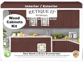 Red mahogany wood stain on 12-door smooth cabinet kit by Retique It® for stylish kitchen or furniture projects.