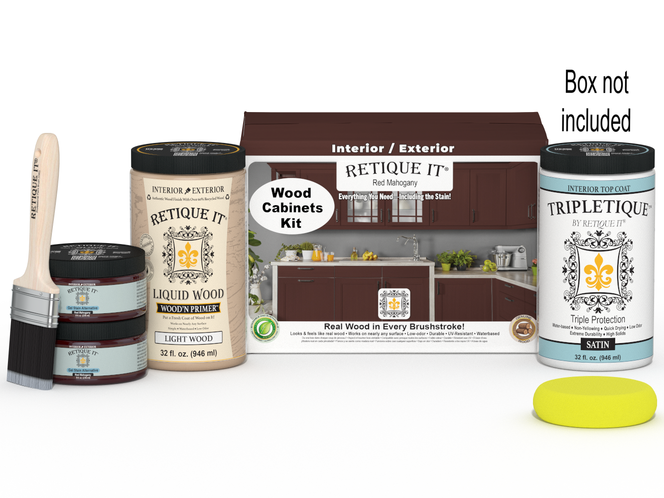 Retique It® Wood'n Cabinet Kit with 12 smooth red mahogany stained cabinet doors, designed for easy staining and finishing.
