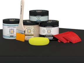 Retique It® Wood'n Kit in classic black for interior wood finishing, shown on a table with a matte black finish.