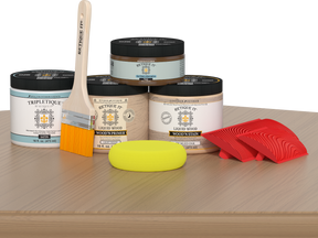 Retique It® Wood'n Finish Kit in Pickled Oak for interior wood surfaces, satin top coat on a table.