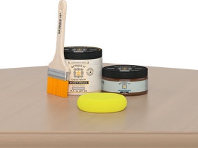 Retique It® Multi-purpose Smooth Finish Kit in White Oak for wood furniture, featuring a sleek, professional finish on a wooden table.