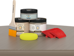Retique It® Fireplace Wood'n Finish Kit in Weathered Wood stain, showcasing full fireplace with wood-toned finish and stain application.
