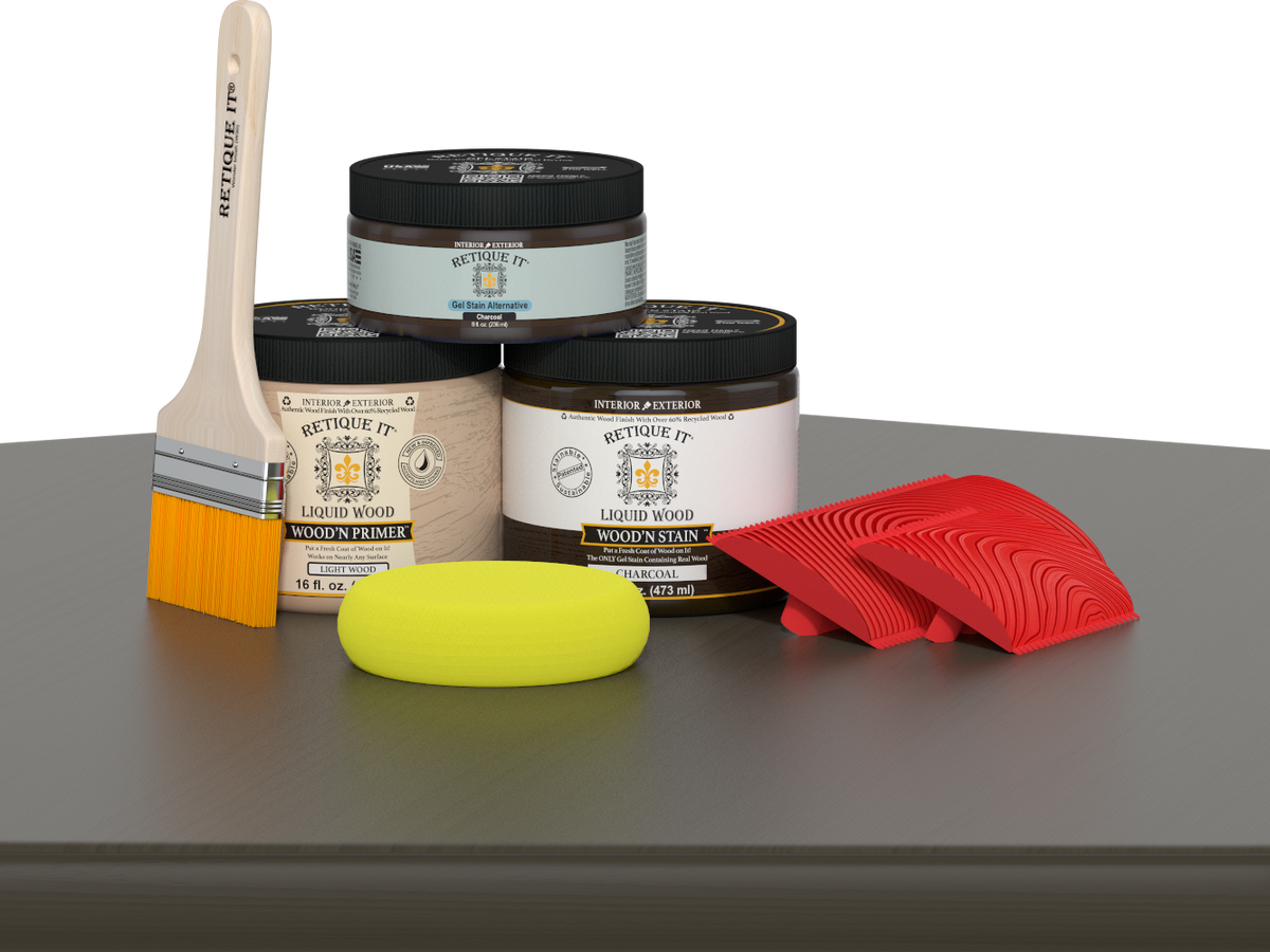 Retique It® Wood'n Kit (Med) in Charcoal, a multi-purpose wood finishing kit for furniture and woodworking projects.