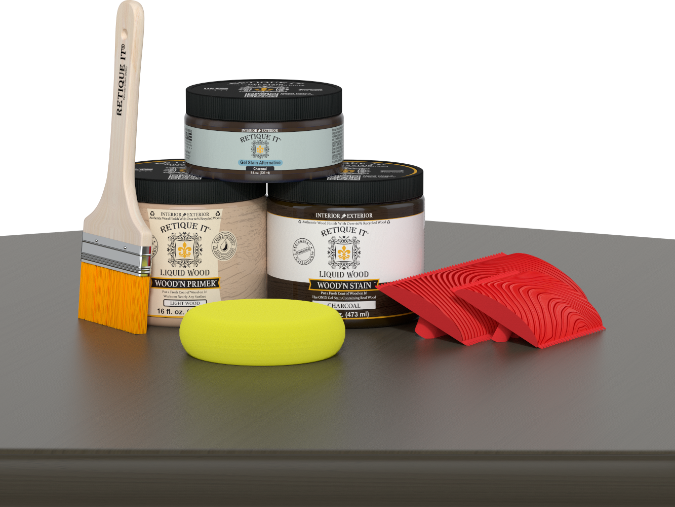 Retique It® Wood'n Kit (Med) in Charcoal, a multi-purpose wood finishing kit for furniture and woodworking projects.