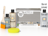 Retique It® Wood'n Finish Kit in Weathered Wood with exterior top coat, includes brushes and tools for smooth finish on wood surfaces.