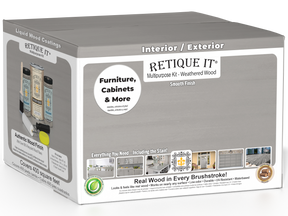 Retique It® Multi-purpose Smooth Finish Kit in Weathered Wood for interior top coating, featuring four large components in a box.