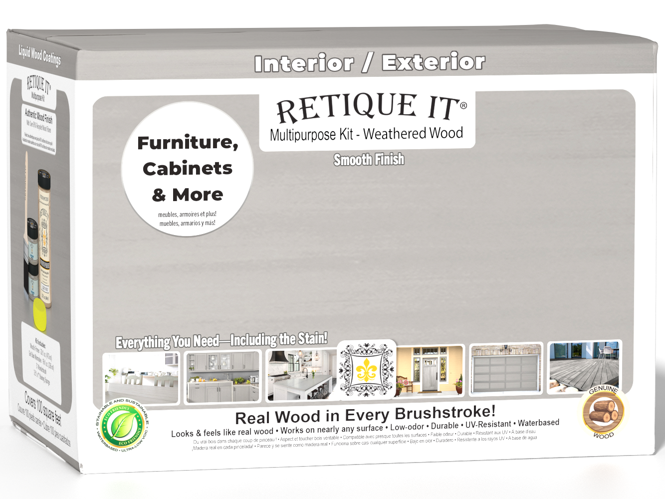 Large Weathered Wood Wood'n Finish Kit by Retique It® with smooth finish, includes multiple tools and supplies for wood finishing.