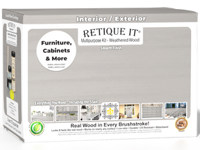 Large Weathered Wood Wood'n Finish Kit by Retique It® with smooth finish, includes multiple tools and supplies for wood finishing.