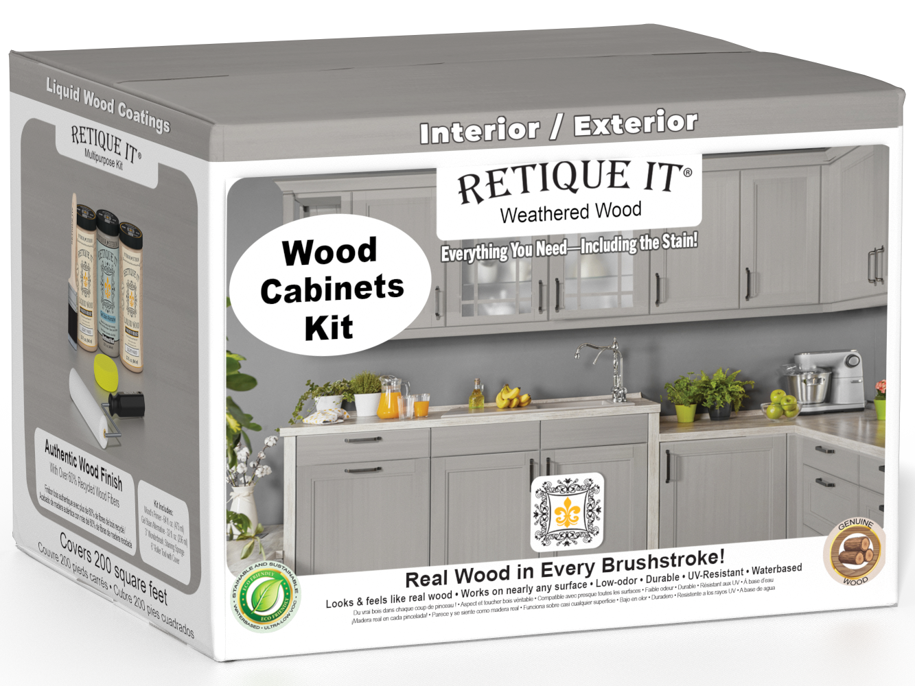 Weathered Wood Wood'n Cabinet Kit with 24 smooth doors by Retique It® for stained cabinet finishes.
